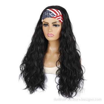Heat Resistant Synthetic Wavy Curly Wigs With colorful Headband afro wig Long Straight